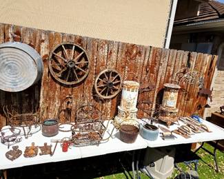 Antique Items: Dr. Pepper, Wooden Crates, Antique Glass from Ball and others, Antique Washboard, Kerosene Heaters, Iron items, and much more