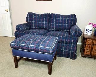 Plaid Loveseat and Ottoman