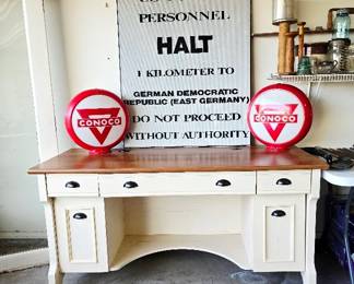 Conoco Gas Pump Globes and Cold War Era Military Sign