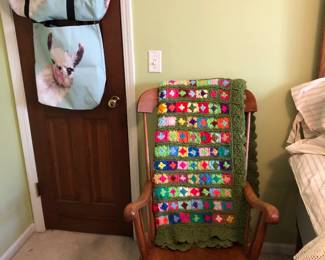 Vintage Rocker with Crocheted Blanket