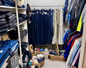 Second men's closet with so many pair of pants and blue jeans including Wranglers NEW!