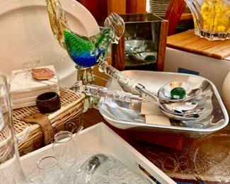 Murano rooster, pewter, Iitala glass.