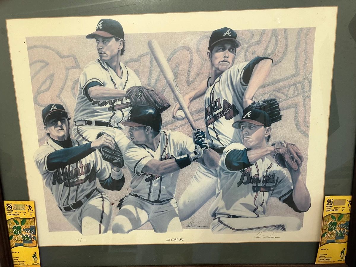 Limited Edition 1995 Atlanta Braves All Stars - Framed w/ 2Ball Park Tickets