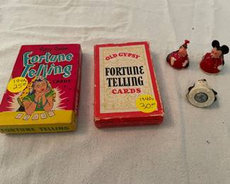 Fortune telling cards 1950s, Disney rolykins toys 1960s