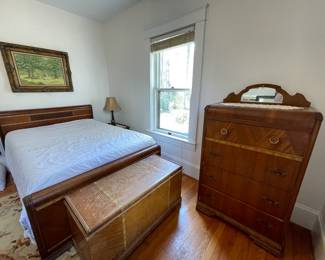 Bed frame, full mattress and box springs, Dresser and Cedar chest