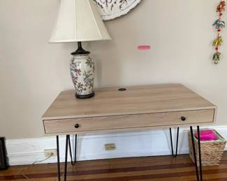 Desk, Lamp, Metal Wall art