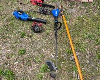Leaf blower, Circular saw, Weed eater, Headge trimmers, Fiskars runner