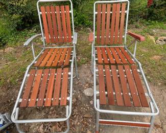 Vintage wood and aluminum loungers