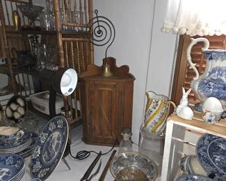 Antique country Door Brass Bell and Sweet Antique Corner Cupboard