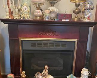 Gas Fireplace Mantel, Lamps, Clocks, Collectibles