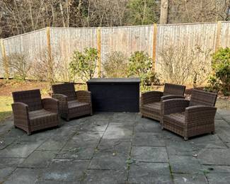 "Wicker" contemporary chairs. Set of 4... storage unit sold separately. 