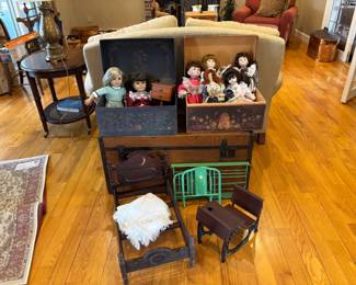 American Girl and other dolls with furniture