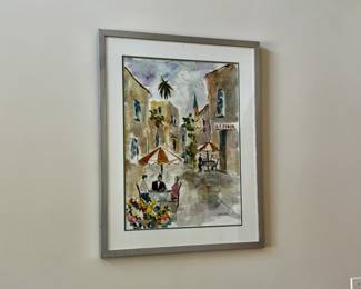 French Street Scene Watercolor. Aprox. 20 x 30"