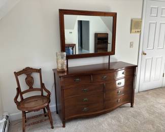 Sheraton chest. Mirror. Side chair NFS. 