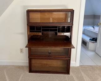 Barristers with folding desk. Has key, lock needs adjustment.