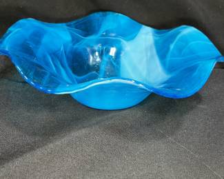  VTG MCM Murano Blue Swiel / Basket Weave Bowl