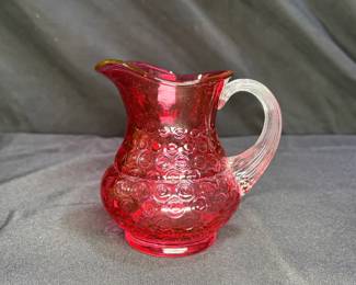 Vtg Cranberry Inverted Hobnail Mini Pitcher