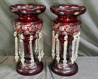 Victorian Ruby Cut Glass Mantel Luster