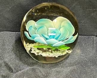 Hand Blown Glass with Aqua & White Flower