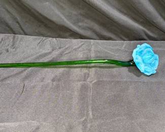  18" Hand Blown Murano Style Blue Flower