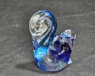 Vtg Art Glass Blue Squirrel Paperweight