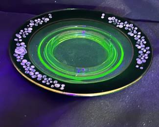 8" Footed Hand Painted Uranium Glass