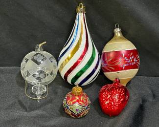 5 Vintage Glass Christmas Ornaments
