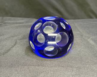 Vintage Bohemian Cobalt with Clear Dot Paperweight