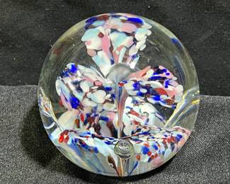 3" Floral Hand Blown Art Glass Paperweight