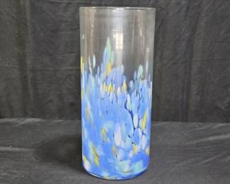 Large Murano Style Blue & Yellow Vase
