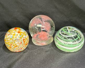  3 Hand Blown Art Glass Paper Weights