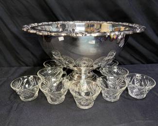 Vintage Silver Plate Punch Bowl & AH Punch Cups