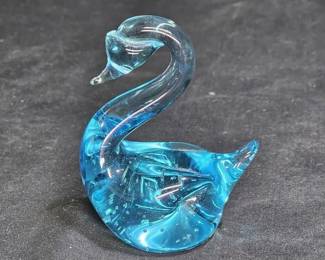 Light Blue Hand blown Swan with Controlled Bubbles