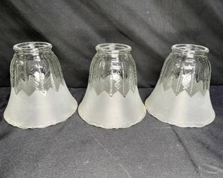 3 Vtg Glass half Frosted Light Shade