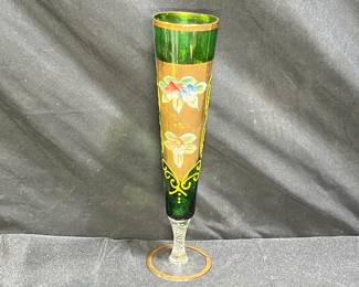  Green Bohemian Czech Hand Painted Vase