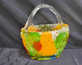 Hand Blown Art Glass Colorful Purse Vase