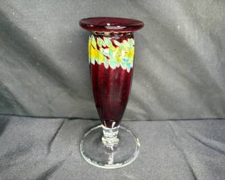 Hand Blown Ruby + Clear stem Bud Vase