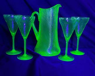 Federal Corded Optic Swirl Uranium Glass Pitcher