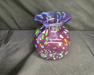  Purple Confetti Glass Vase Murano Style