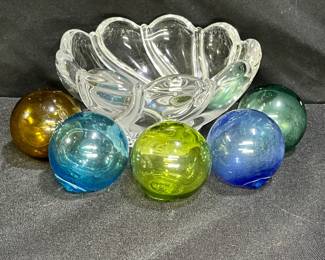 Mikasa Frosted Swirl Bowl & 5 Colorful Orbs