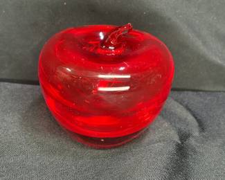 Hand Blown Red Art Glass Apple Papper Weight