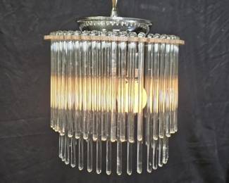 MCM Lightolier Chrome & Glass Rod Chandelier