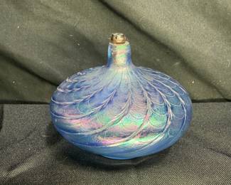 Hand Blown Iridescen Pulled Feather Glass Oil Lamp