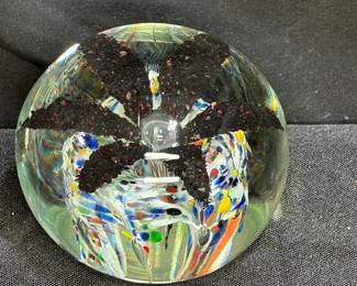 Hand blown Glass Floral Design Paperweight