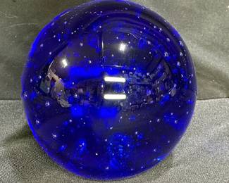 Cobalt Blue Bubble Glass Paper Weight
