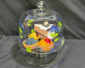 Hand Painted Footed Floral Dome Covered Cheese