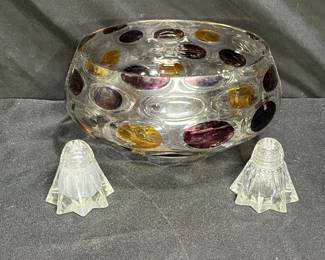 Multi Color Coin Spot Bowl & Star Salt & Pepper