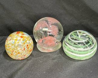  3 Hand Blown Art Glass Paper Weights