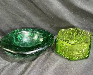  Blenco Green Ashtray & Indian Glass Dish