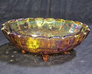 Vtg Oval Footed Amber Carnival Glass Fruit Bowl